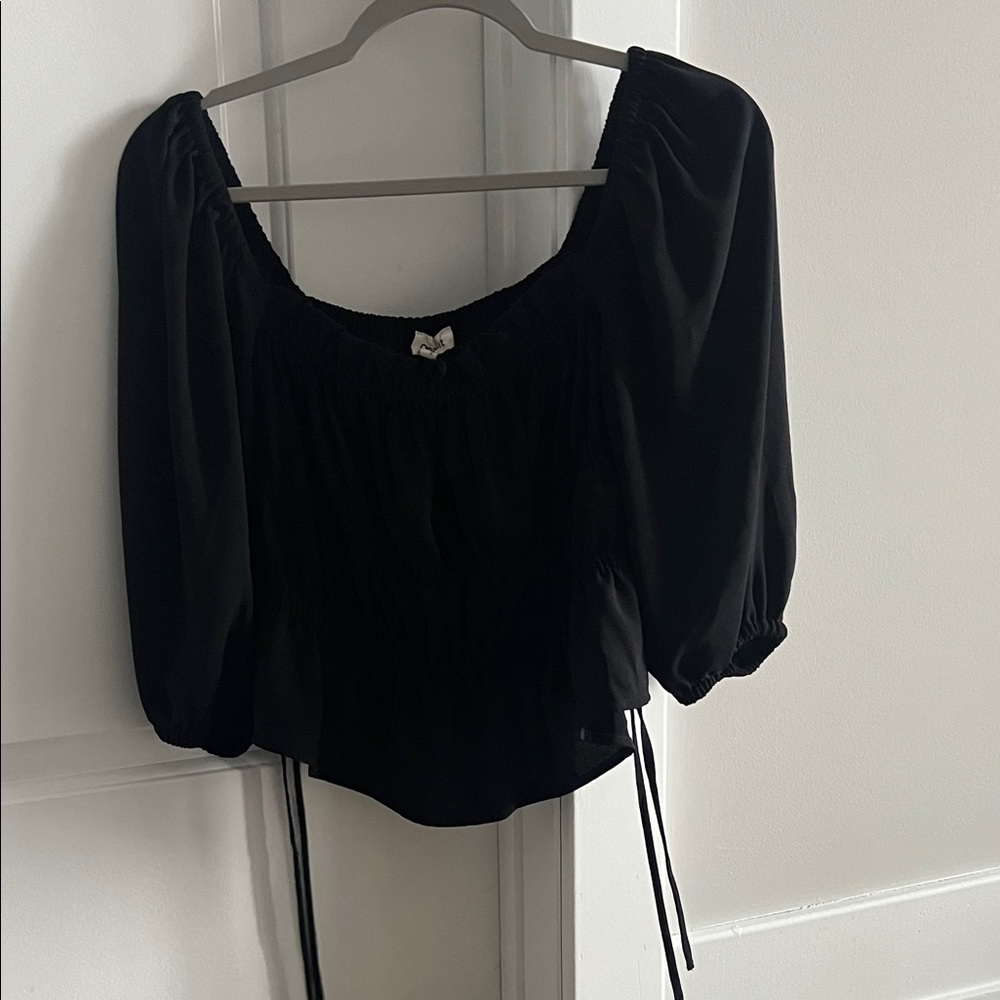 Black Puff Sleeve Peasant Top - Open Edit